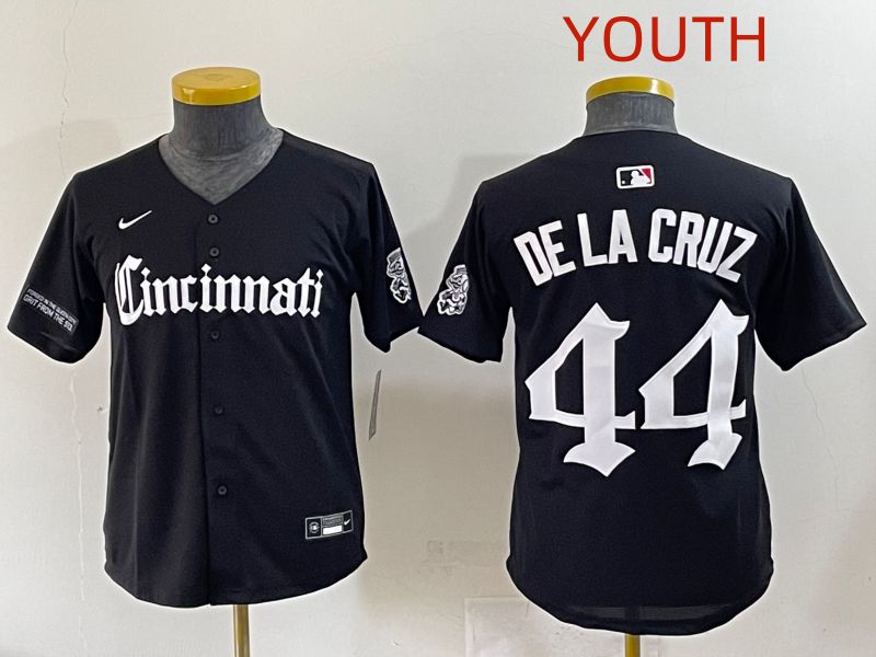 Youth 2025 Cincinnati Reds #44 De La Cruz Black Five generations Joint Name Nike MLB Jersey style 13->youth mlb jersey->Youth Jersey